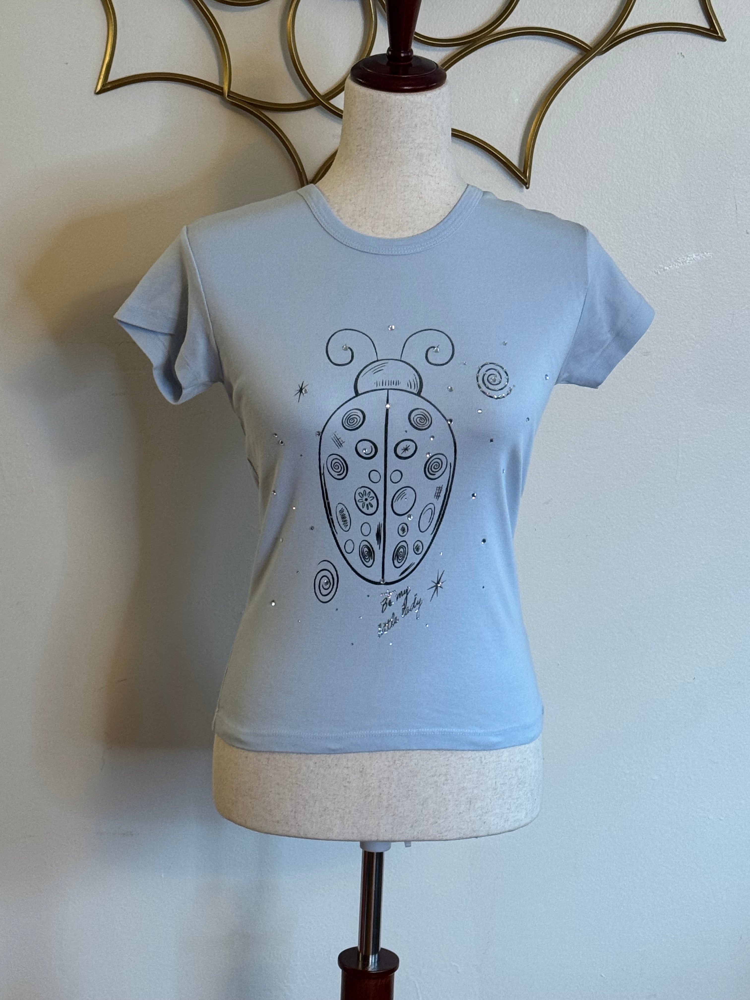 “Be My Little Lady” Blue Rhinestone Ladybug Tee