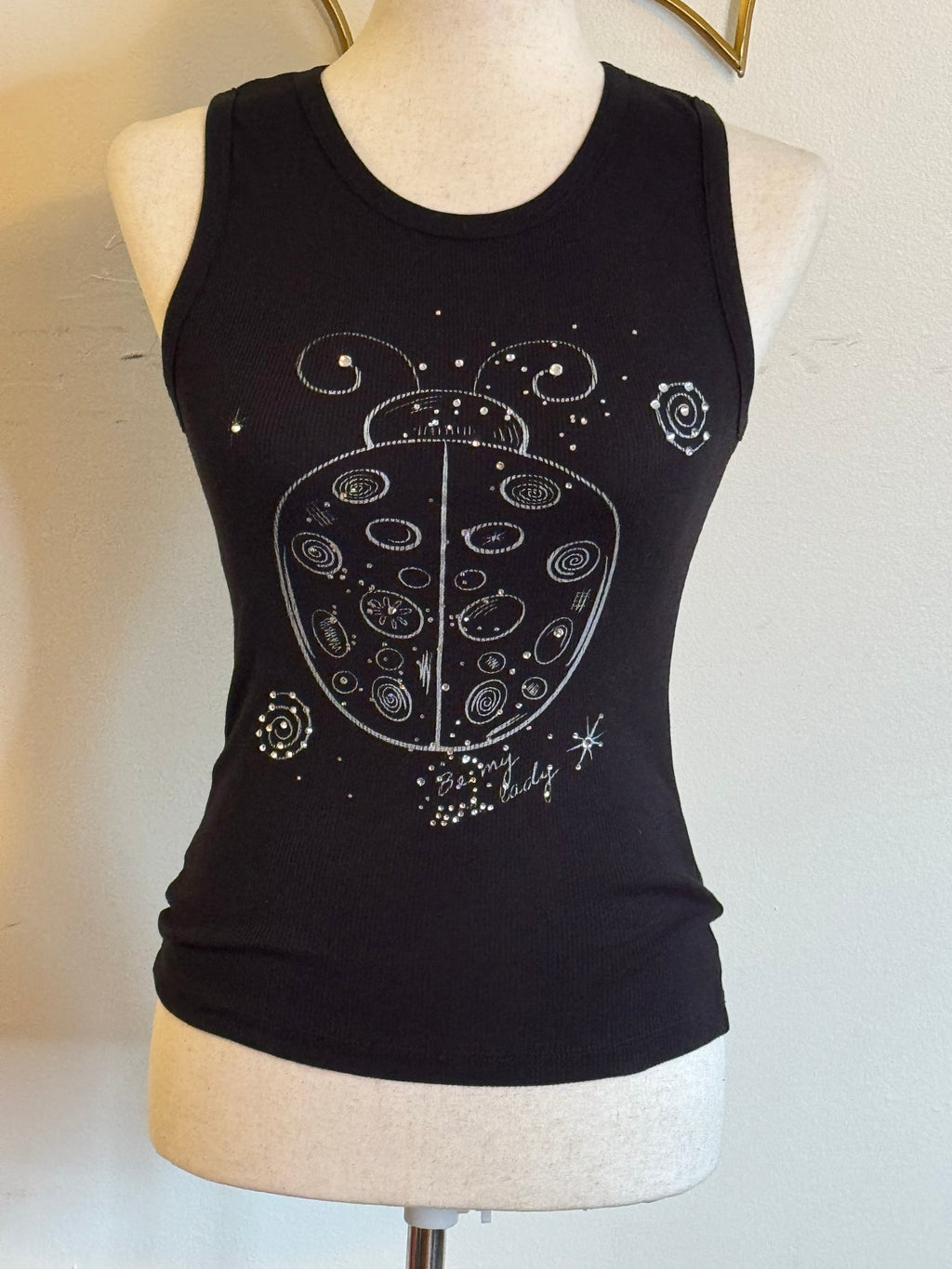 “Be My Little Lady” Black Rhinestone Ladybug Tank Top