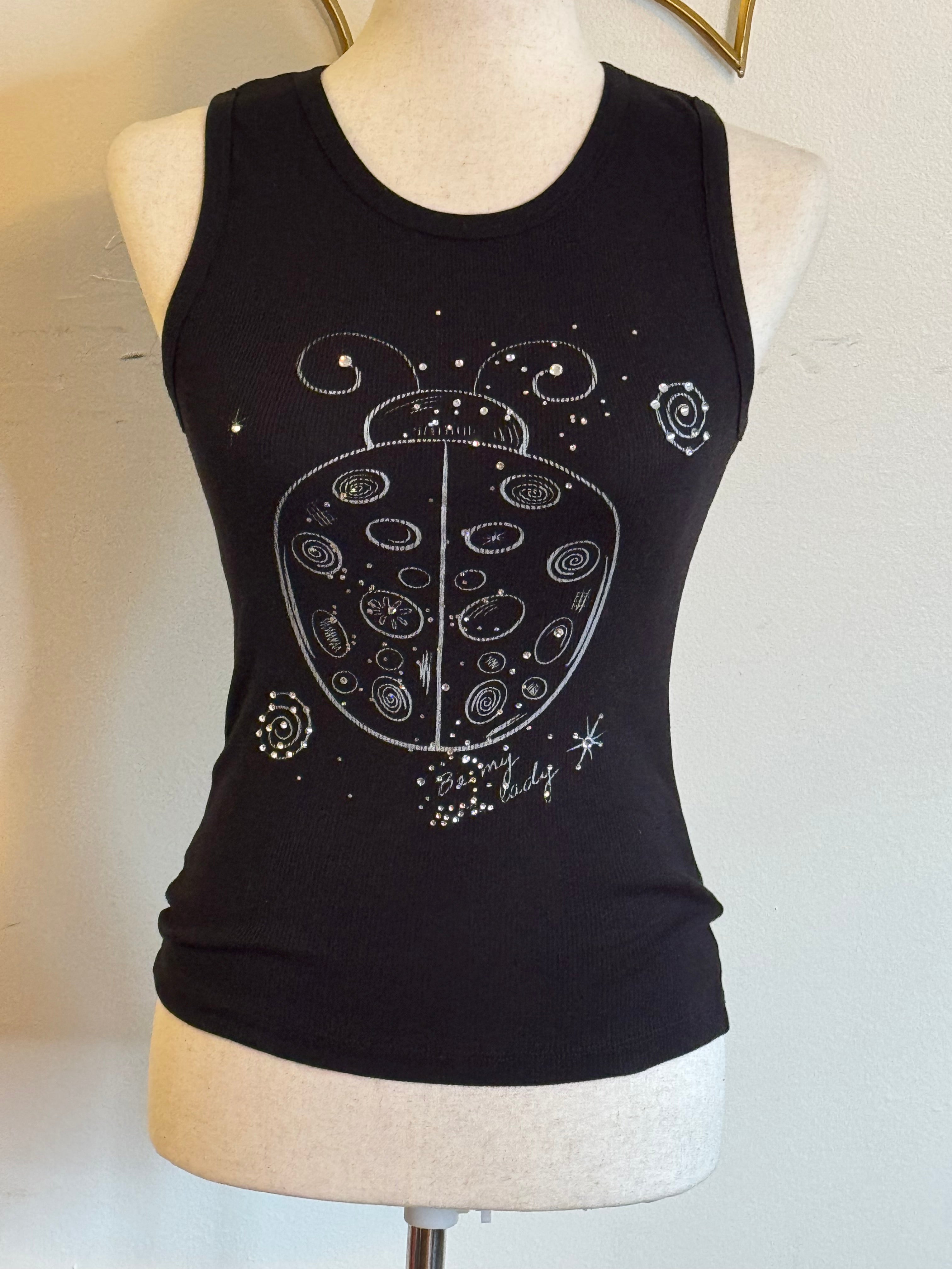 “Be My Little Lady” Black Rhinestone Ladybug Tank Top