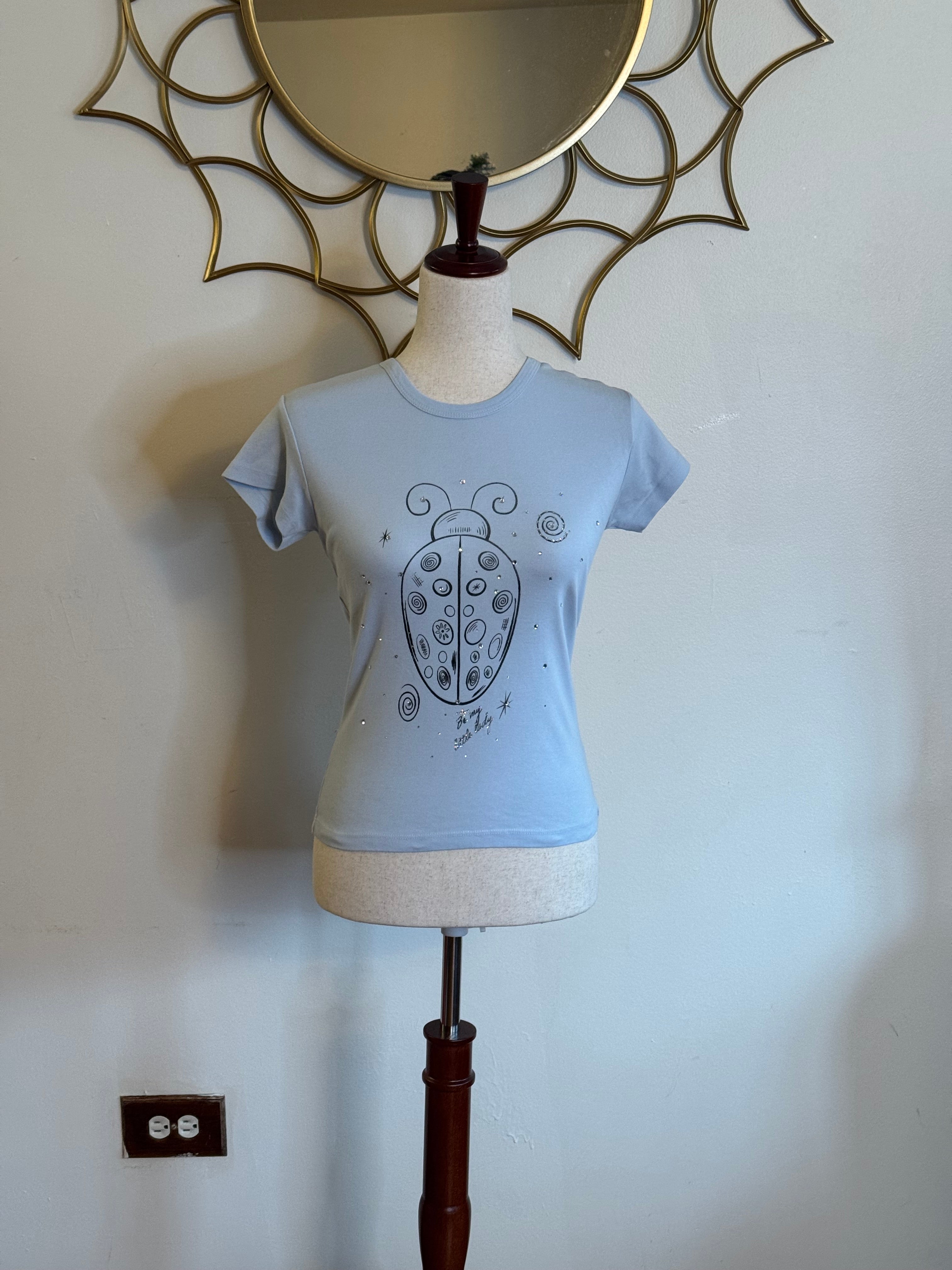 “Be My Little Lady” Blue Rhinestone Ladybug Tee