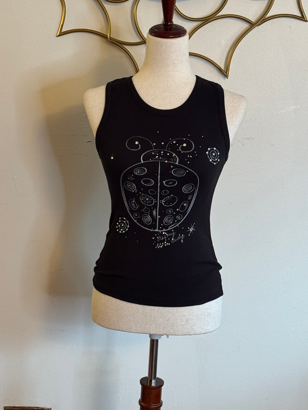 “Be My Little Lady” Black Rhinestone Ladybug Tank Top