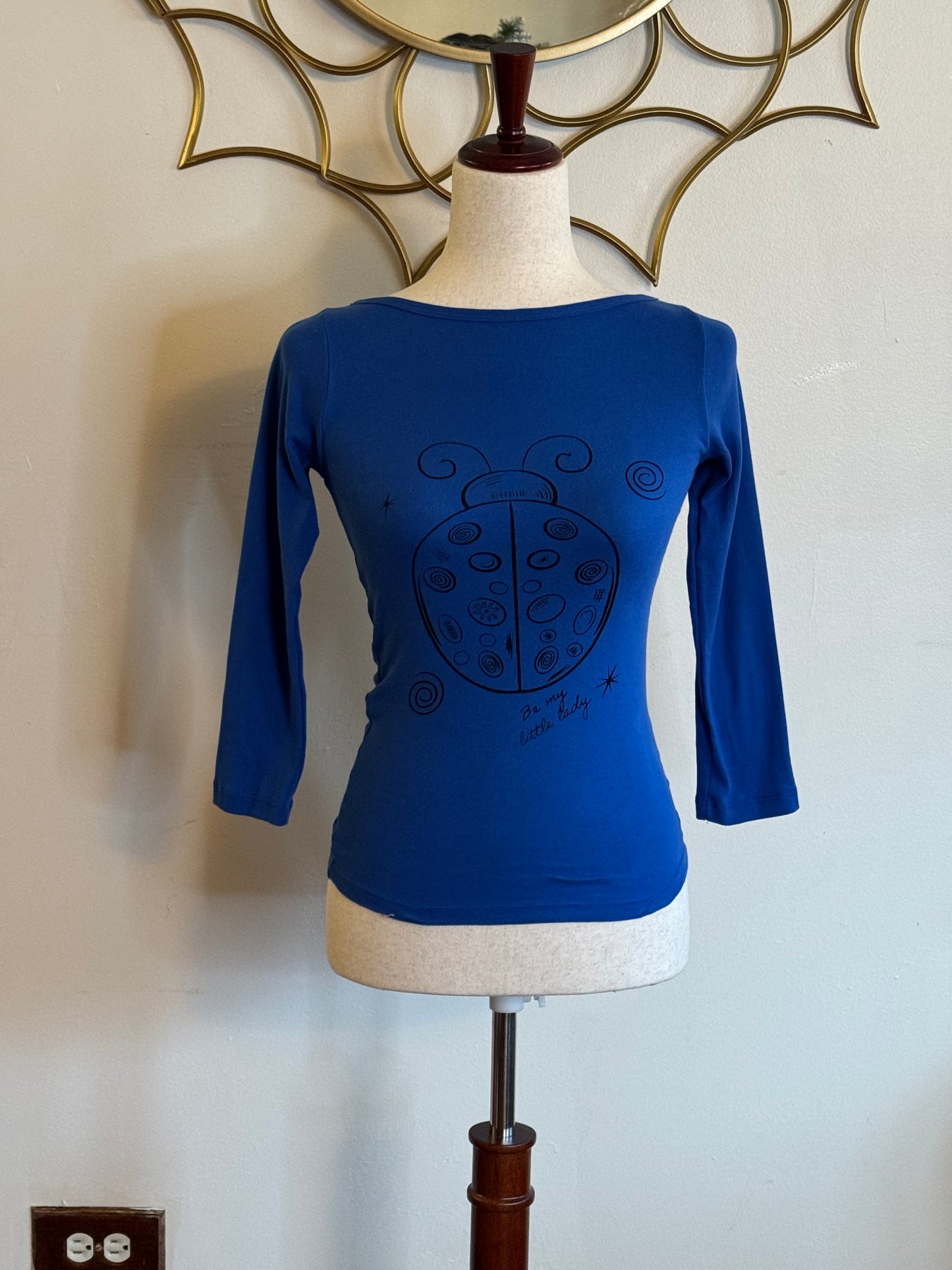 “Be My Little Lady” Blue Ladybug Boat Neck Top