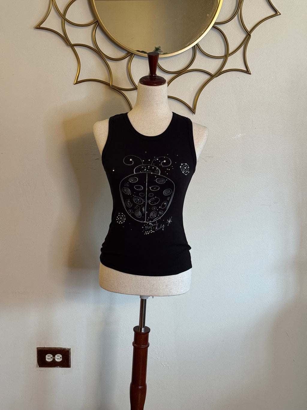 “Be My Little Lady” Black Rhinestone Ladybug Tank Top