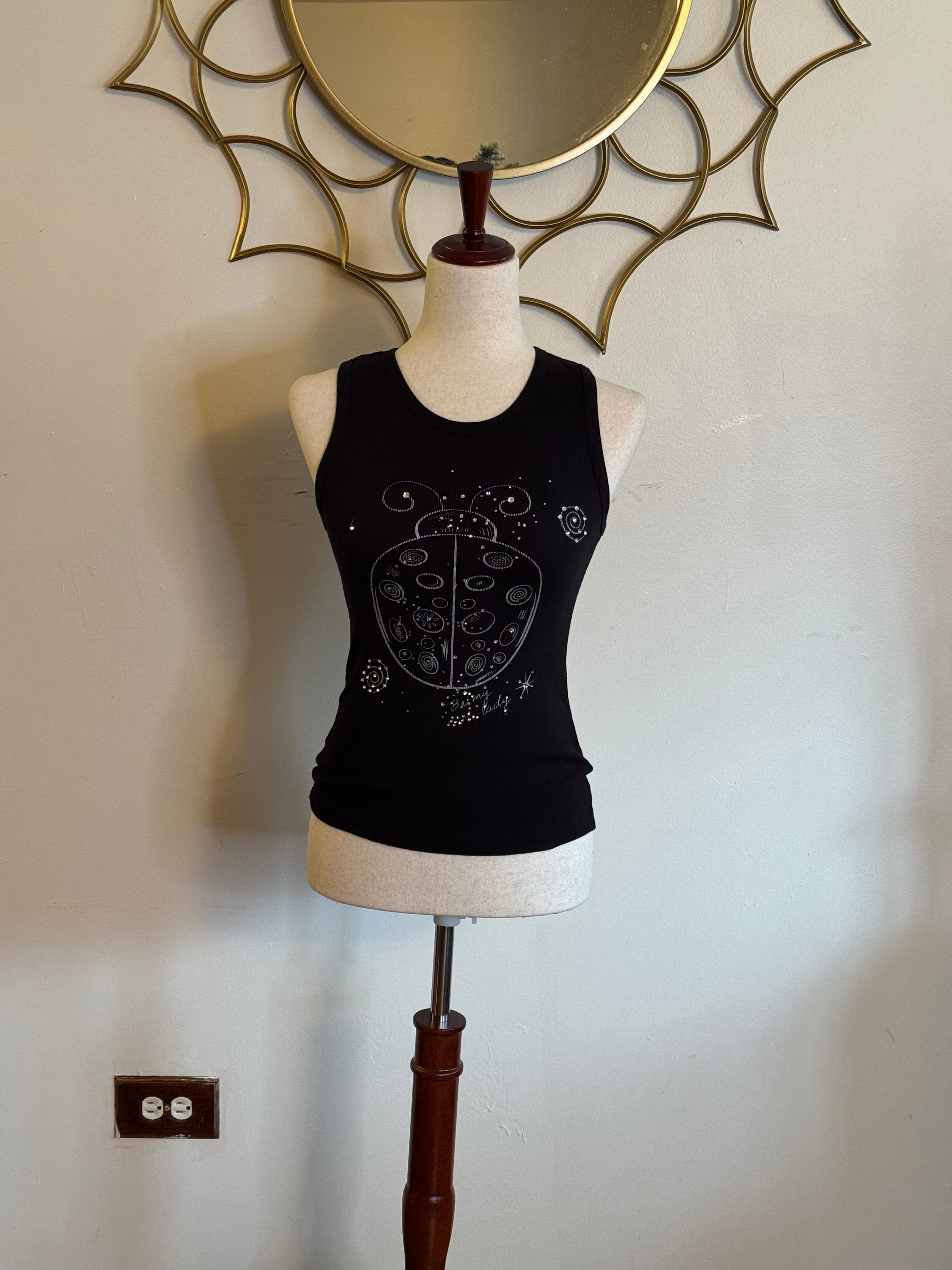 “Be My Little Lady” Black Rhinestone Ladybug Tank Top