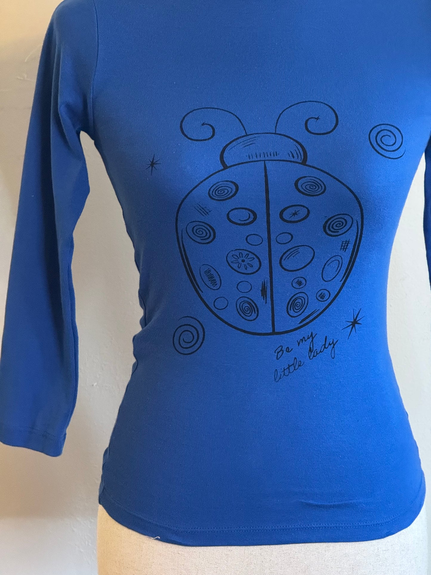 “Be My Little Lady” Blue Ladybug Boat Neck Top