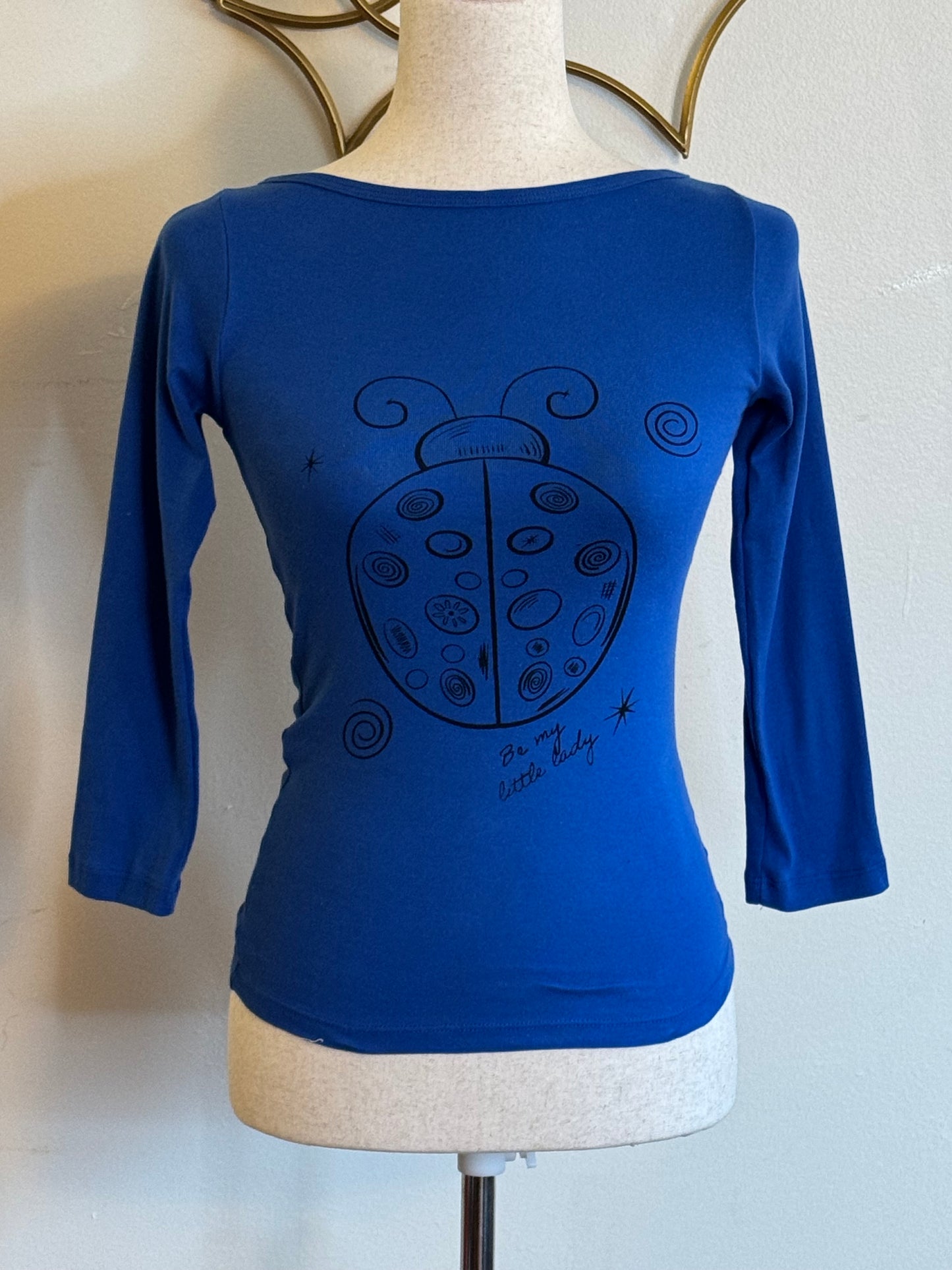 “Be My Little Lady” Blue Ladybug Boat Neck Top