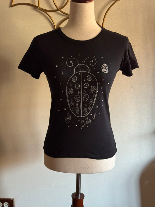 “Be My Little Lady” Black Rhinestone Ladybug Tee