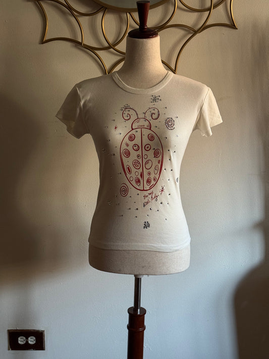 “Be My Little Lady” White Rhinestone Ladybug Tee