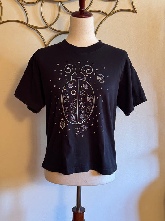 “Be My Little Lady” Black Rhinestone Ladybug Wide Tee