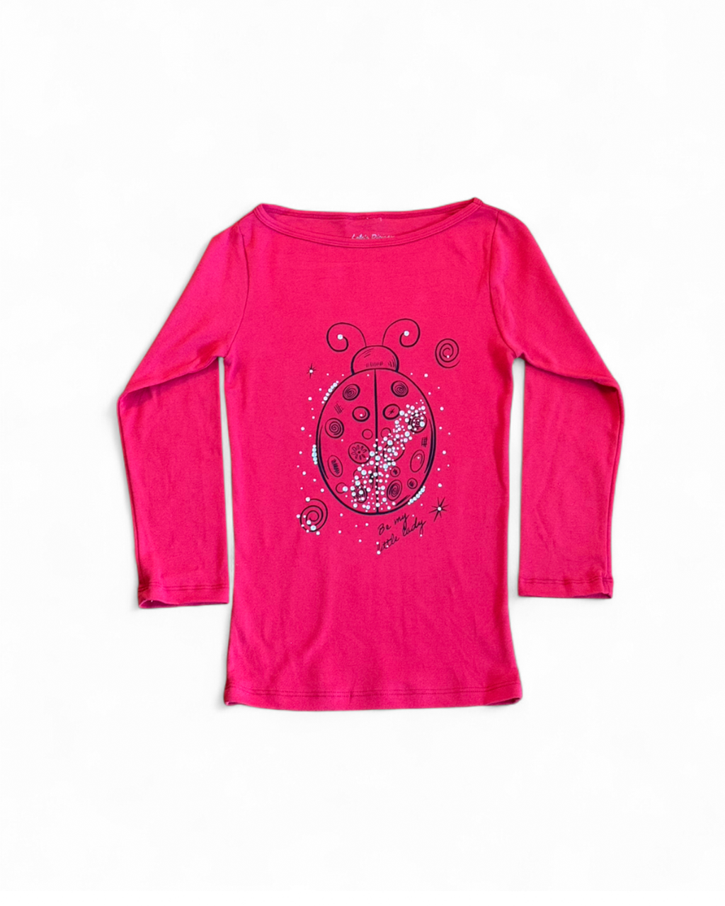 “Be My Little Lady” Red Rhinestone Ladybug Boat Neck Top