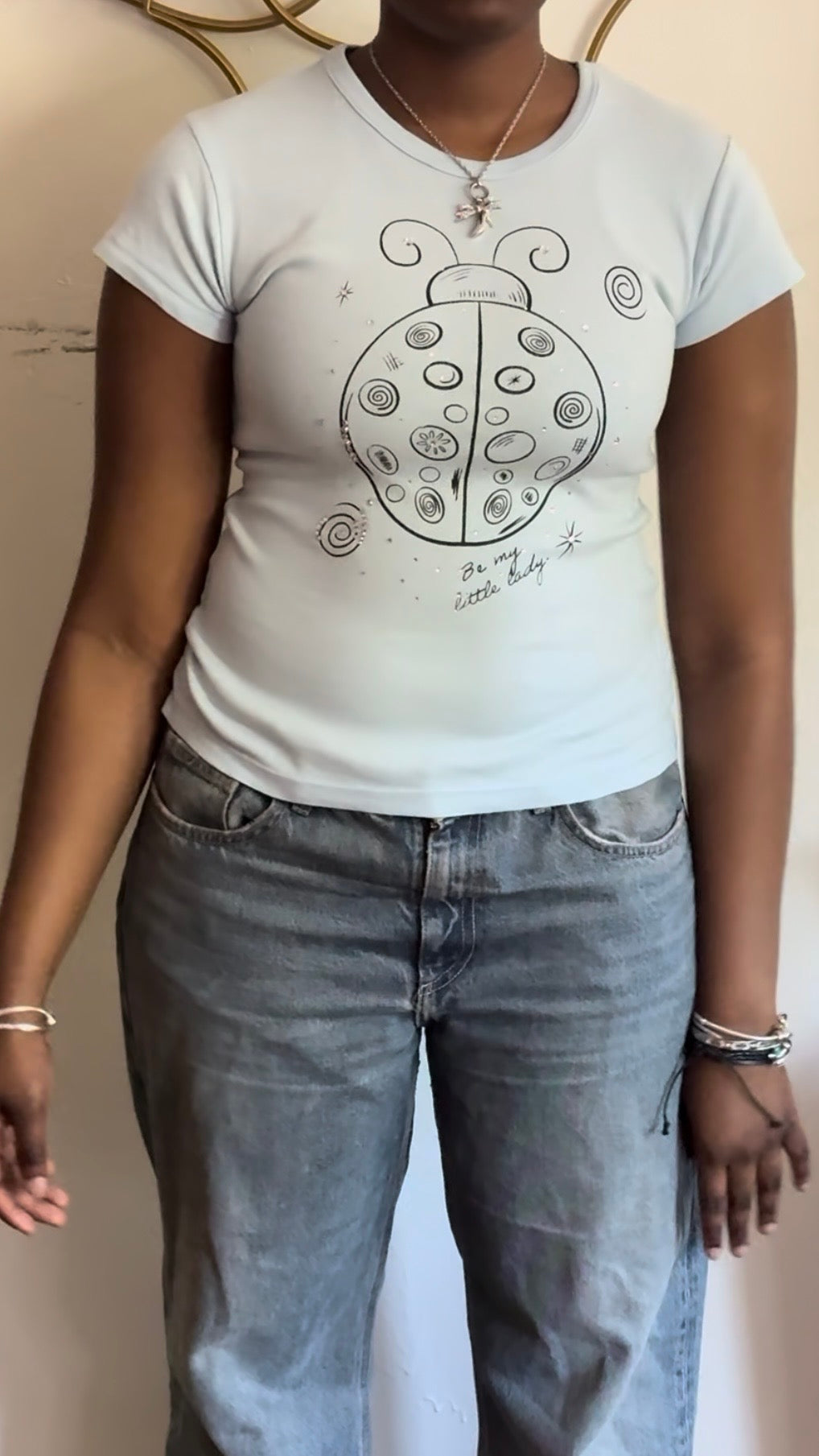 “Be My Little Lady” Blue Rhinestone Ladybug Tee